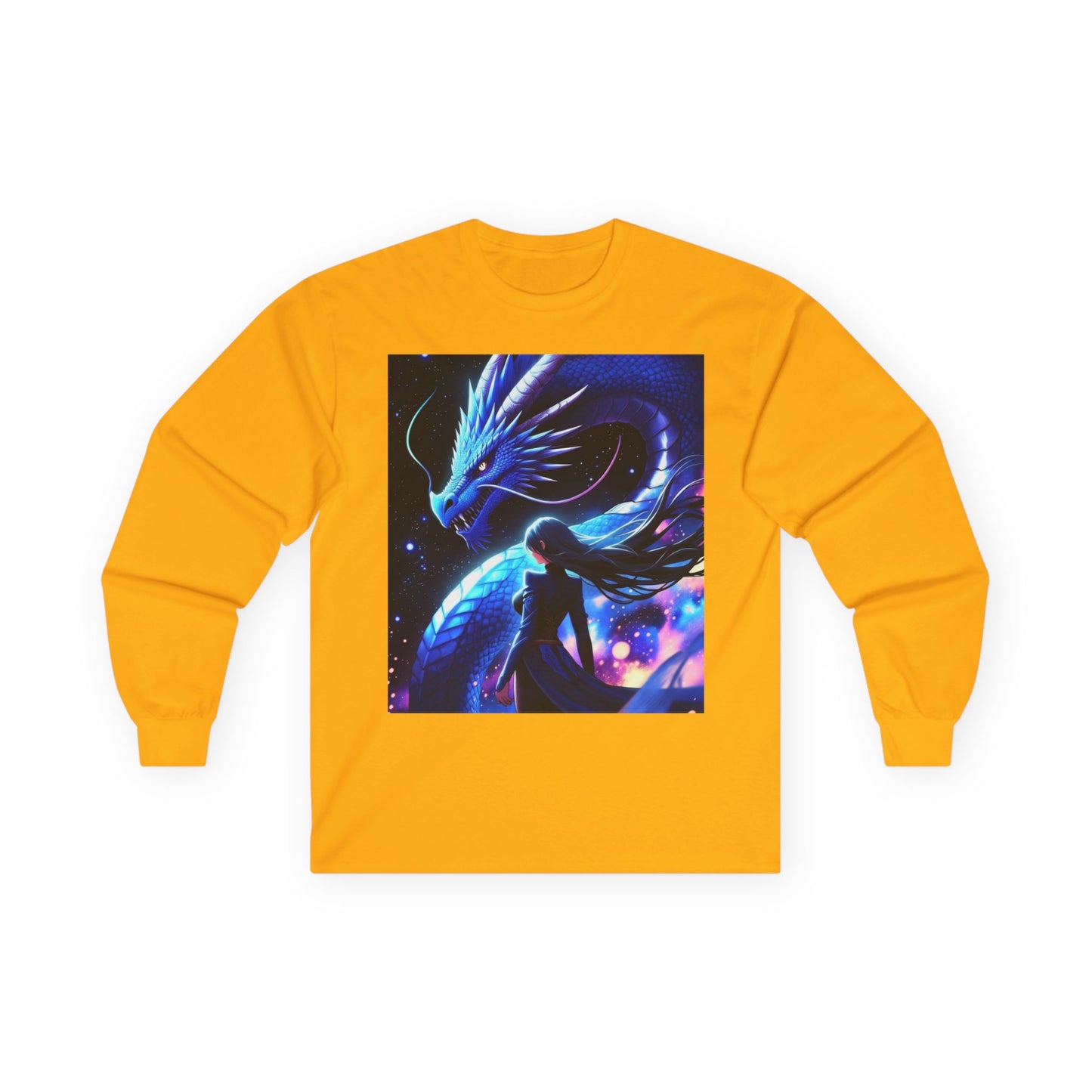 Dragon Spirit Long Sleeve Tee — Mystical Blue Anime Silhouette