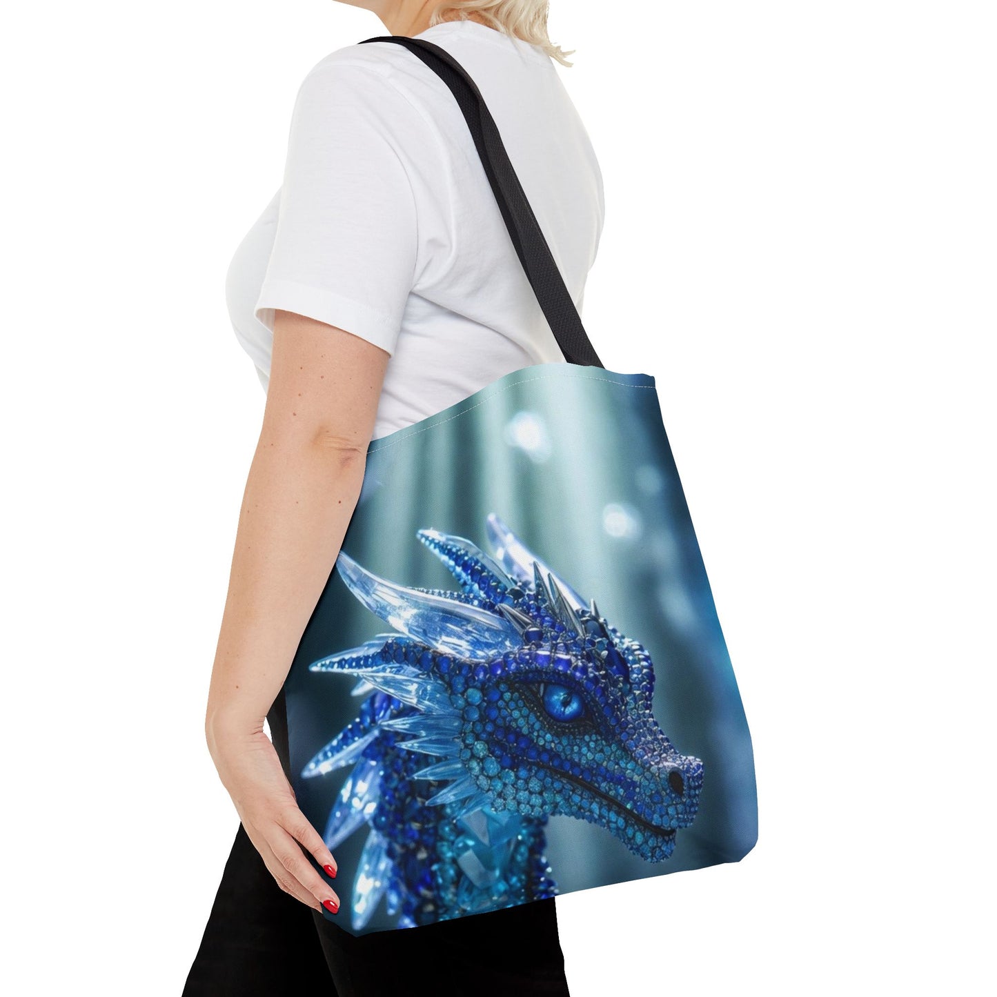 Blue Crystal Dragon Tote Bag — Fantasy Art All-Over Print