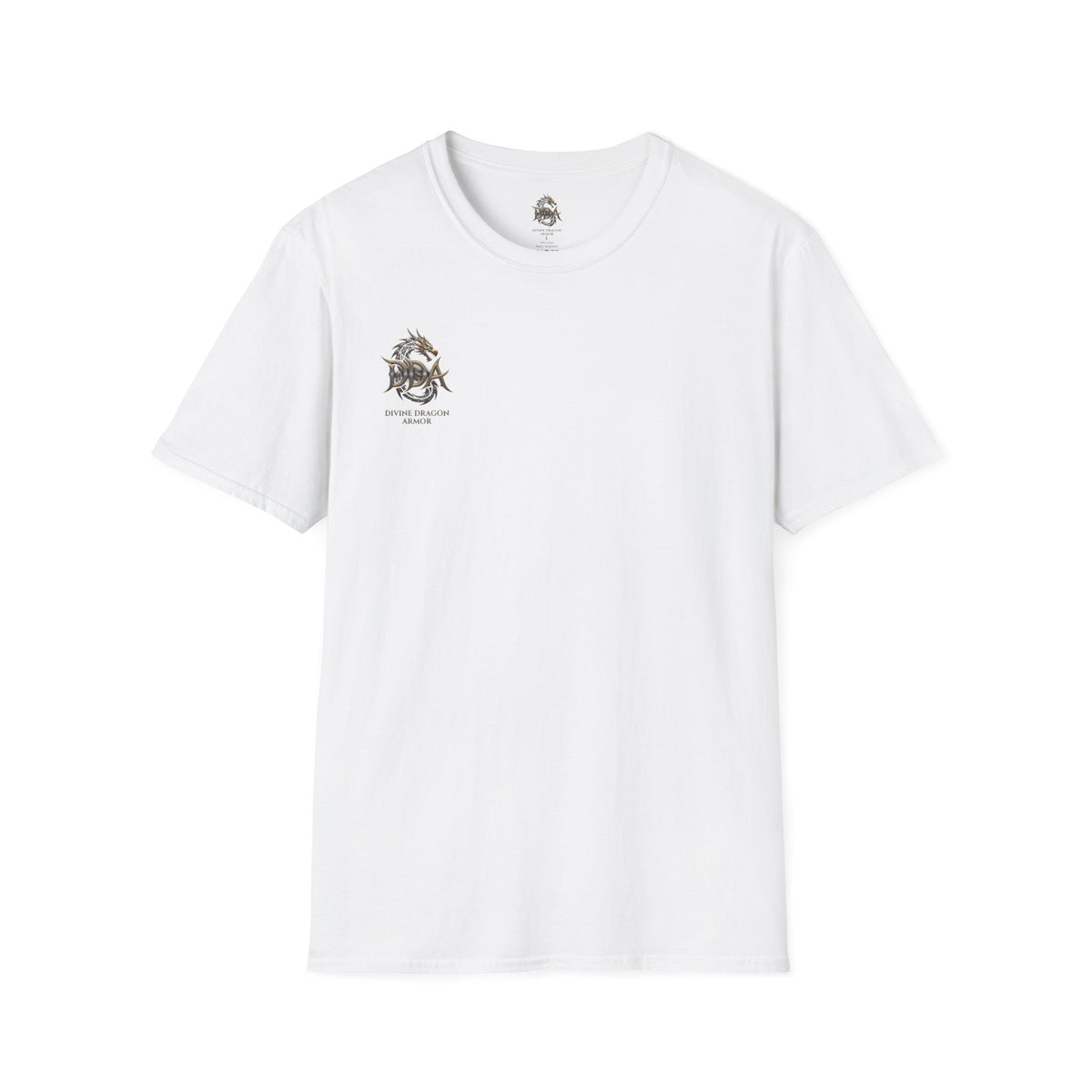 DDA DIVINE DRAGON ARMOR T-Shirt — Golden Dragon Emblem Chest Logo, Fantasy Gaming Fan Tee