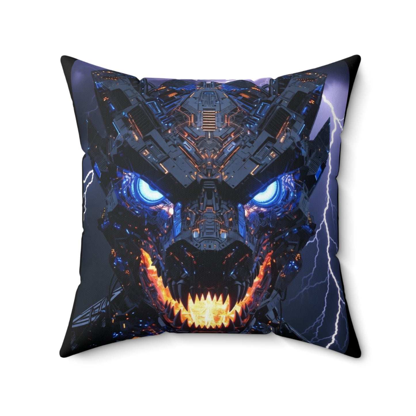 Cyber Dragon Throw Pillow — Glowing Blue Eyes, Lightning Tech Monster Decorative Cushion