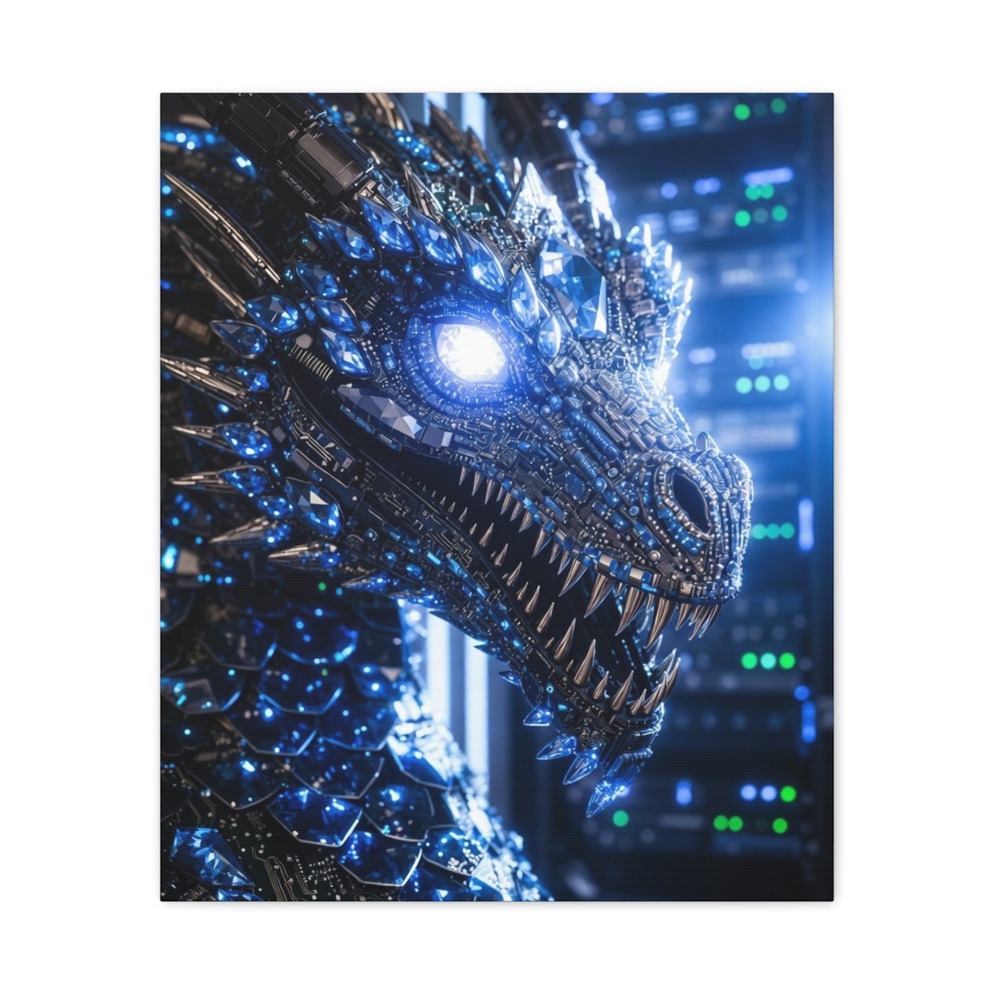 Cyber Dragon Canvas Print — Futuristic Metallic Dragon Wall Art