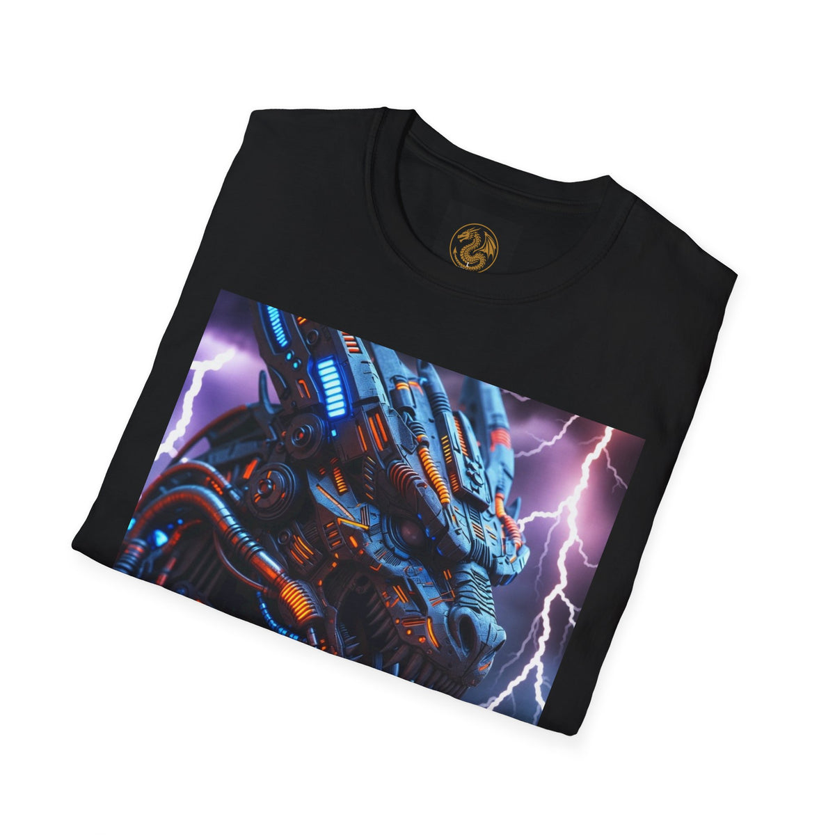 A Cyber Dragon T‑Shirt — Neon Mech Dragon with Lightning Graphic