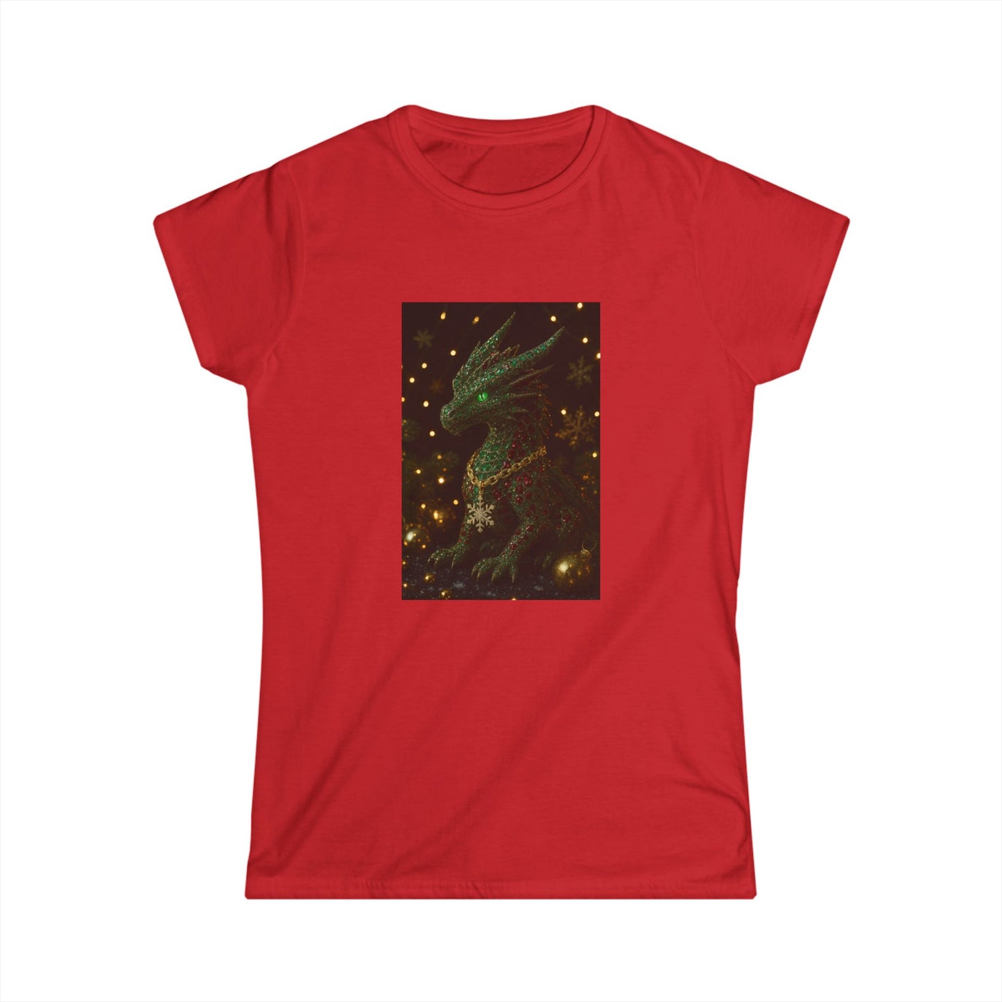 Christmas Women’s Tee — Emerald Dragon & Stars Graphic Shirt