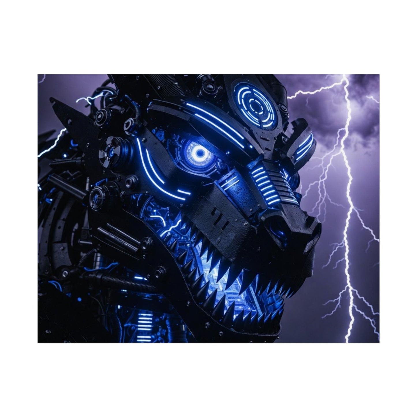 CyberDragon Storm Poster — Futuristic Mech Wolf Art Print (Rolled Poster)