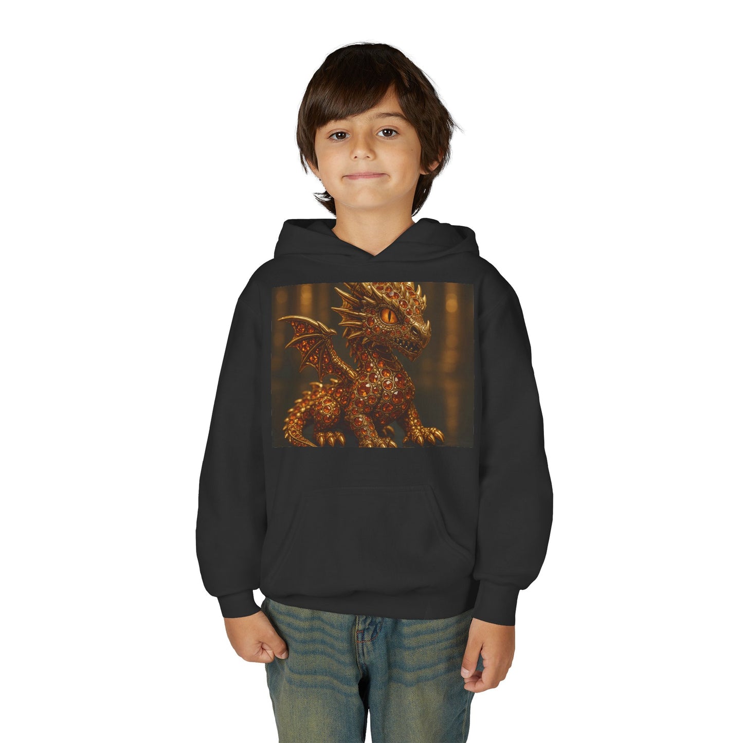 Dragon Fantasy Youth Heavy Blend Hooded Sweatshirt, Adventure Hoodie, Gift for Kids, Fantasy Apparel, Cozy Sweatshirt for Young Dreamers