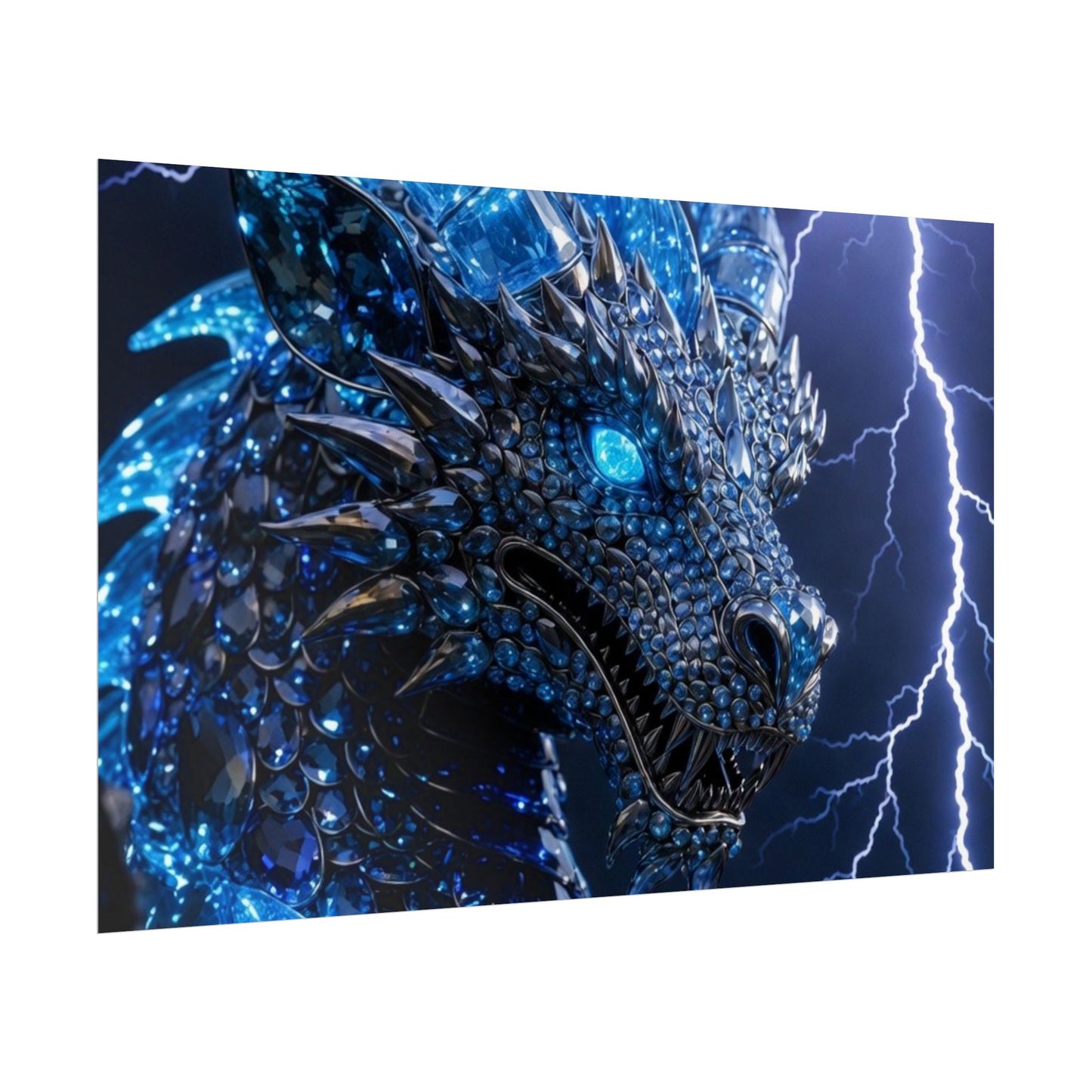 Blue Lightning Dragon Poster — Fantasy Wall Art Rolled Poster
