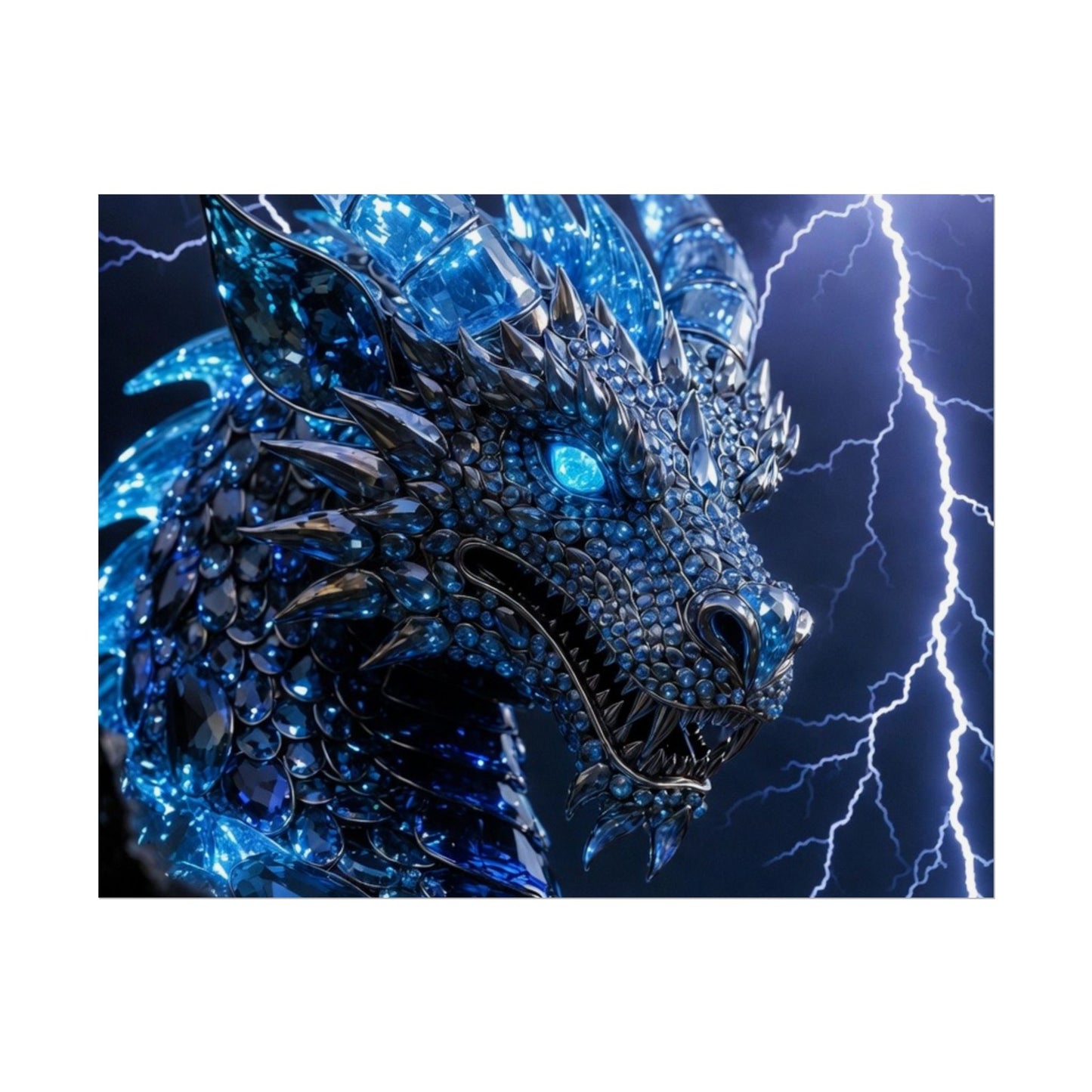 Blue Lightning Dragon Poster — Fantasy Wall Art Rolled Poster