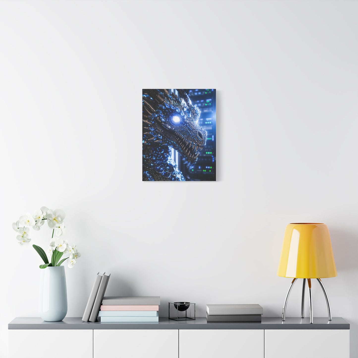 Cyber Dragon Canvas Print — Futuristic Metallic Dragon Wall Art