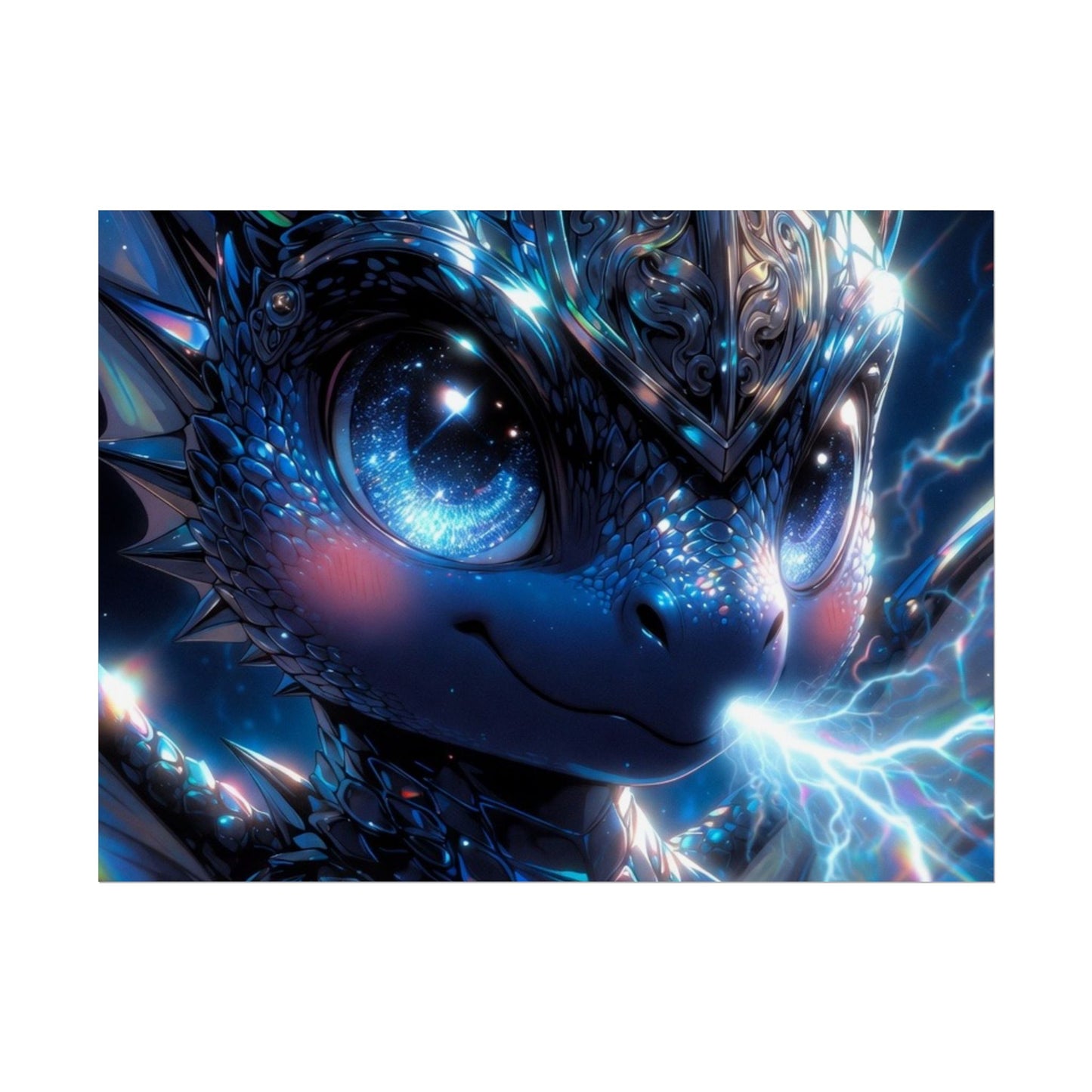 Shiny Blue Dragon Rolled Poster — Cute Electric Fantasy Wall Art