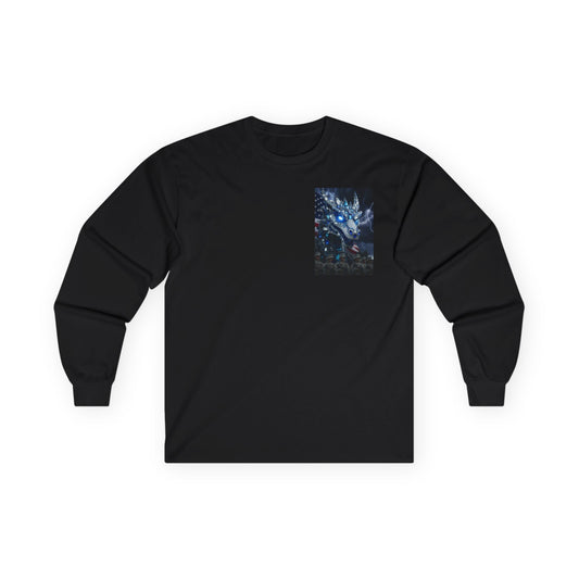 Mystic Blue Dragon Long Sleeve Tee — Night Forest Animal Graphic