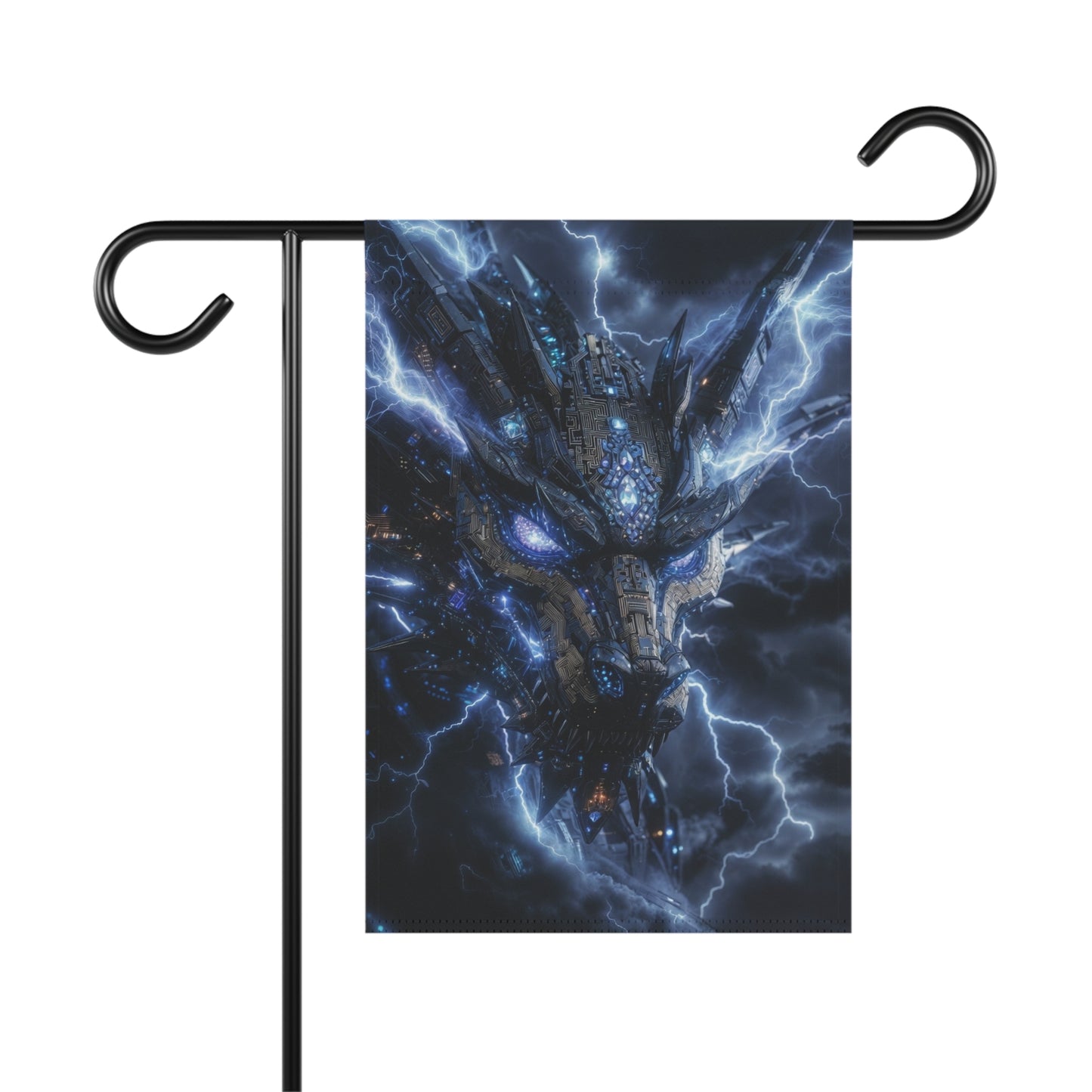 Electric Dragon Garden Flag — Stormy Blue Fantasy House Banner