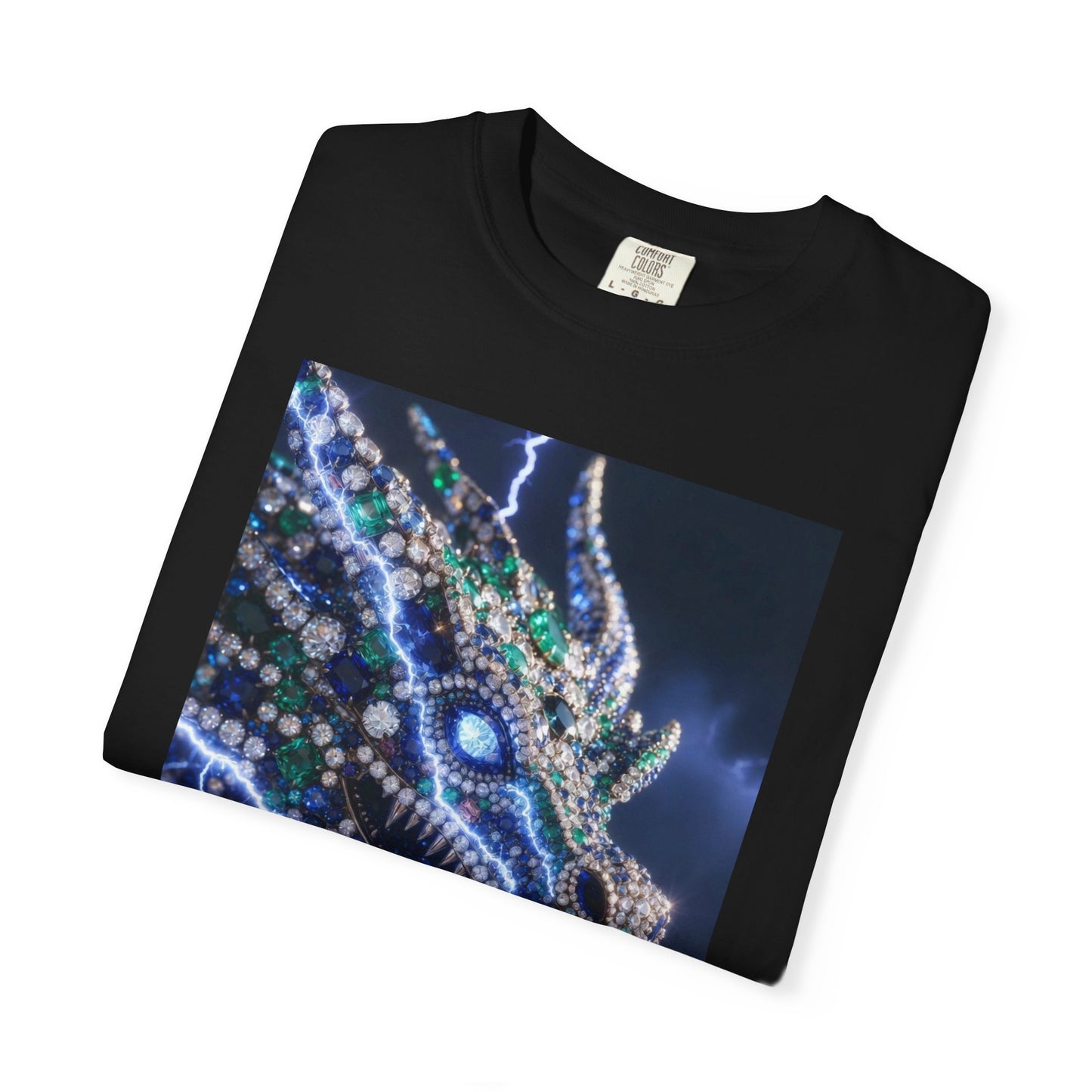 Dragon Lightning Graphic T-Shirt — Jewel-Studded Dragon Design