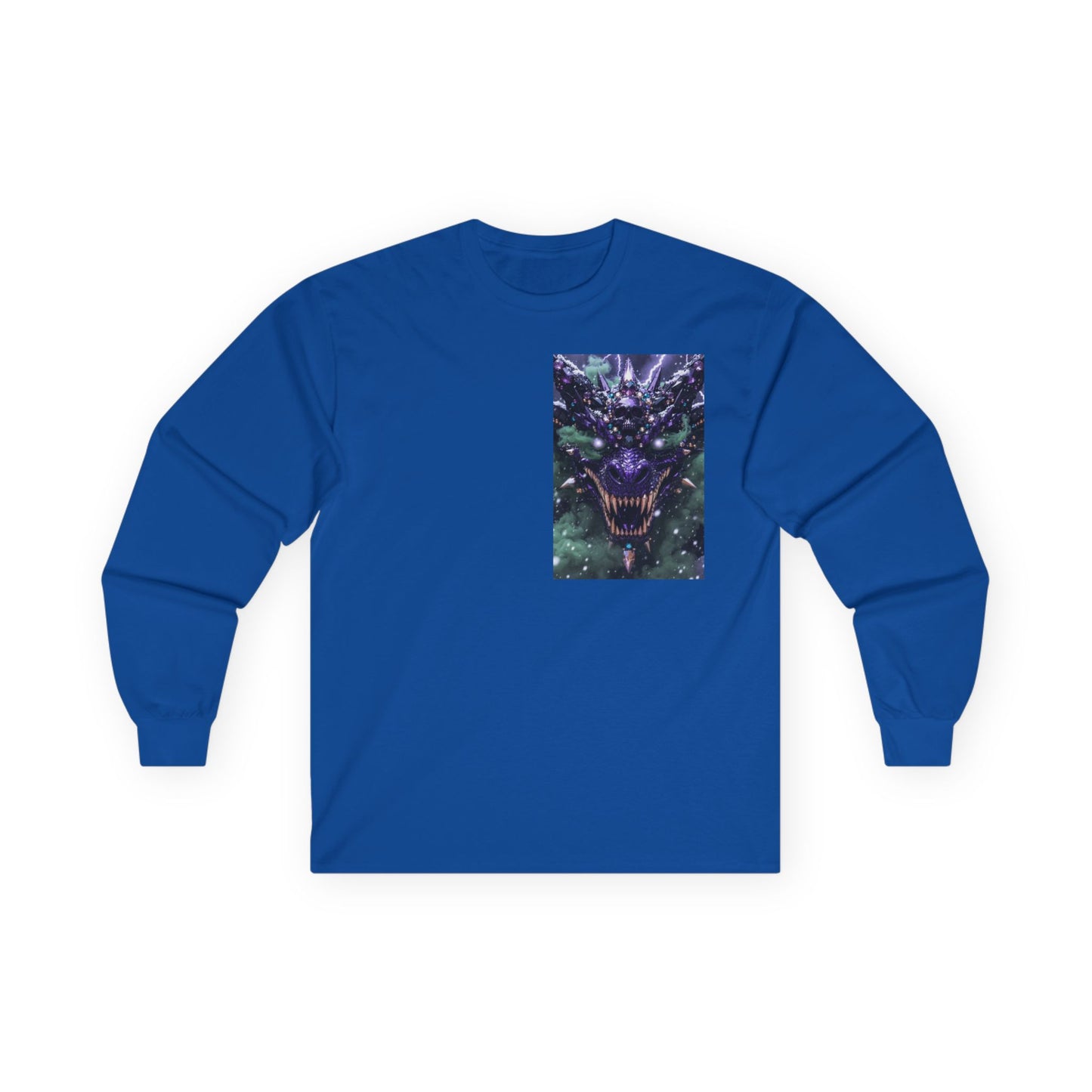Dragon Skull Face Long Sleeve Tee — Dark Fantasy Chest Graphic
