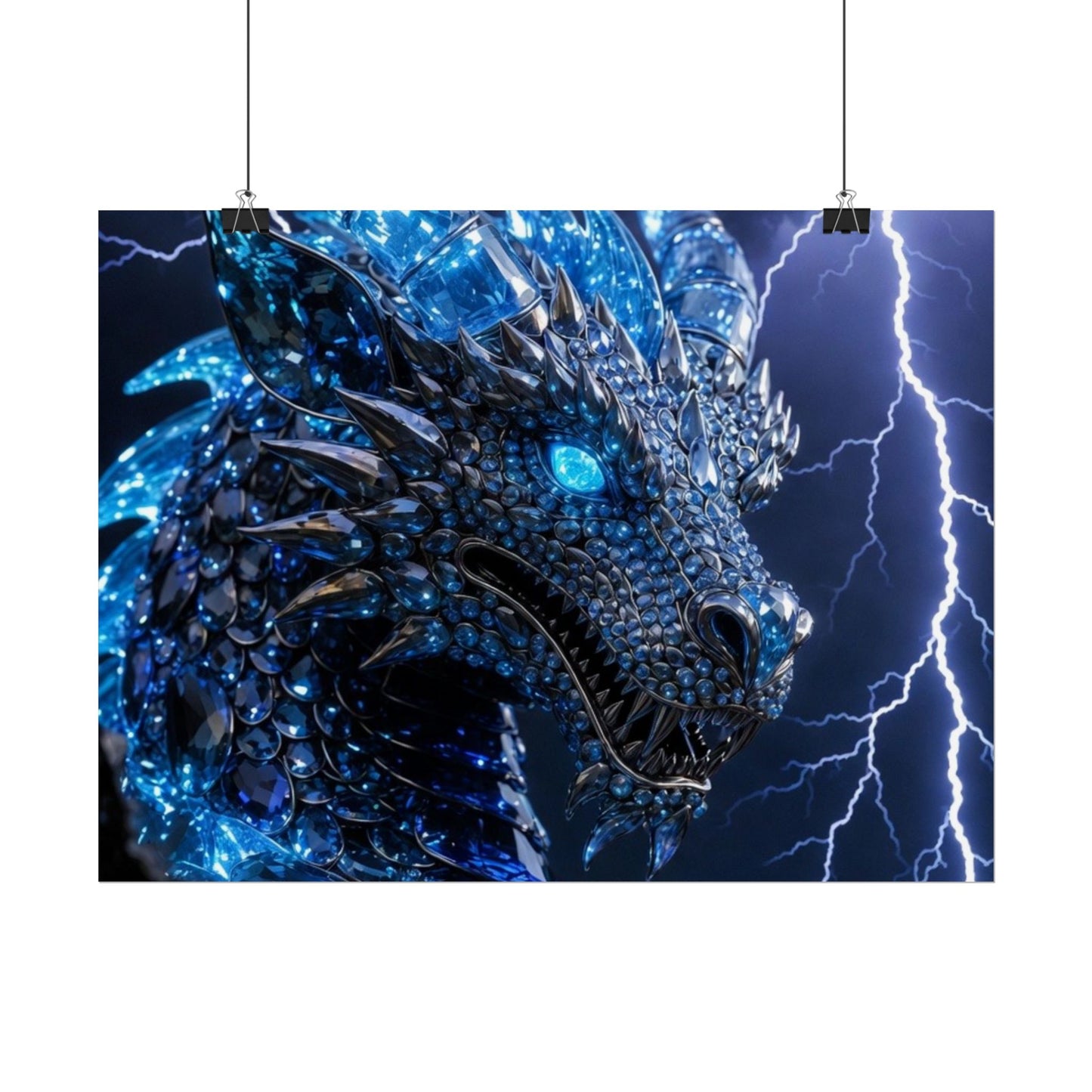 Blue Lightning Dragon Poster — Fantasy Wall Art Rolled Poster