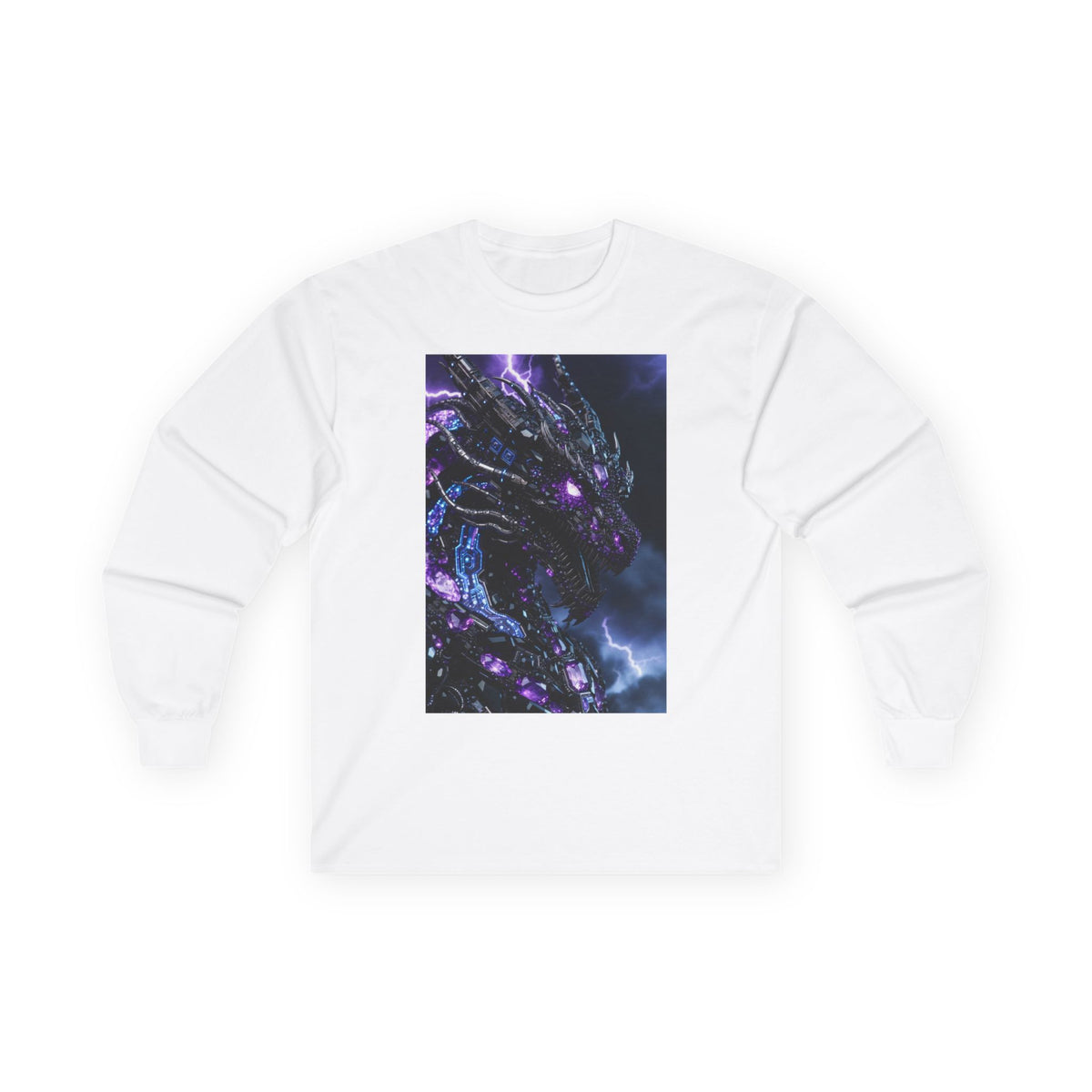 A Cosmic Dragon Pocket Long Sleeve Tee — Neon Galaxy Illustration