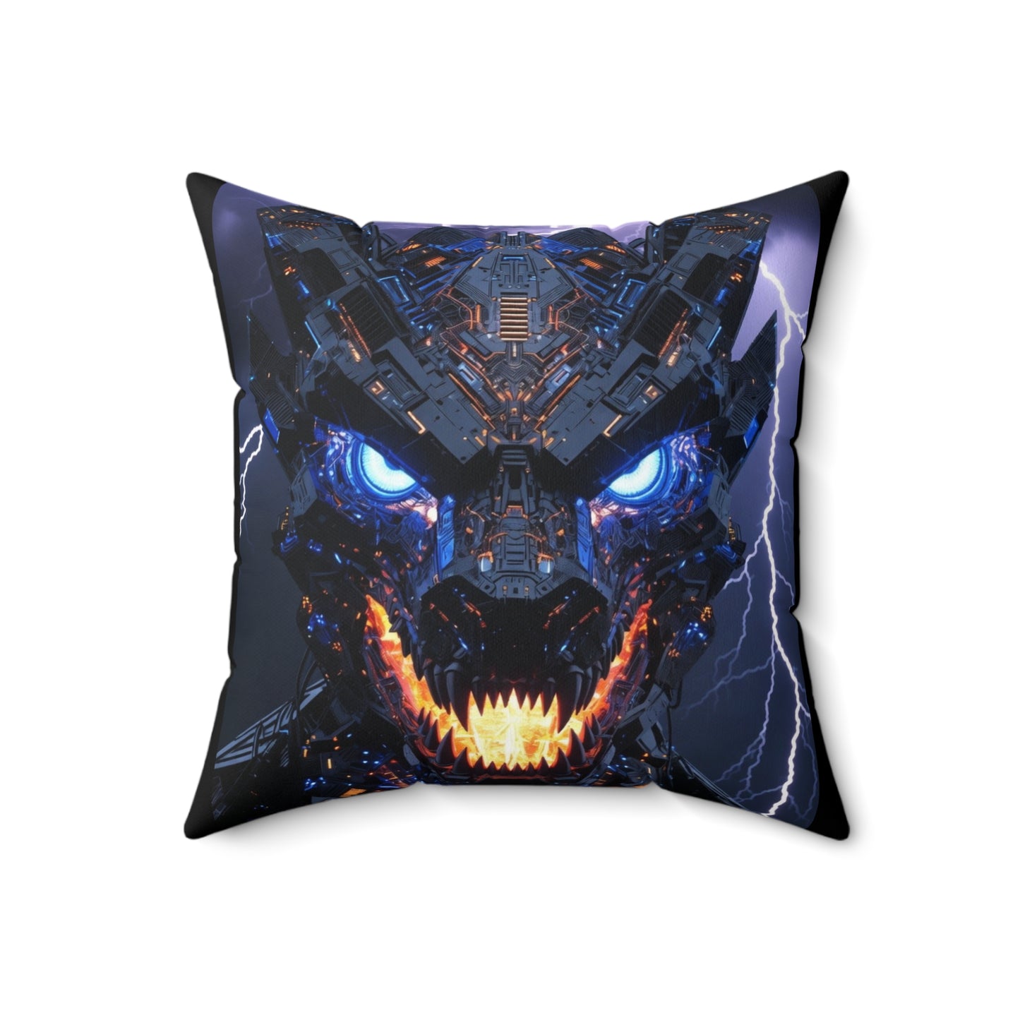 Cyber Dragon Throw Pillow — Glowing Blue Eyes, Lightning Tech Monster Decorative Cushion