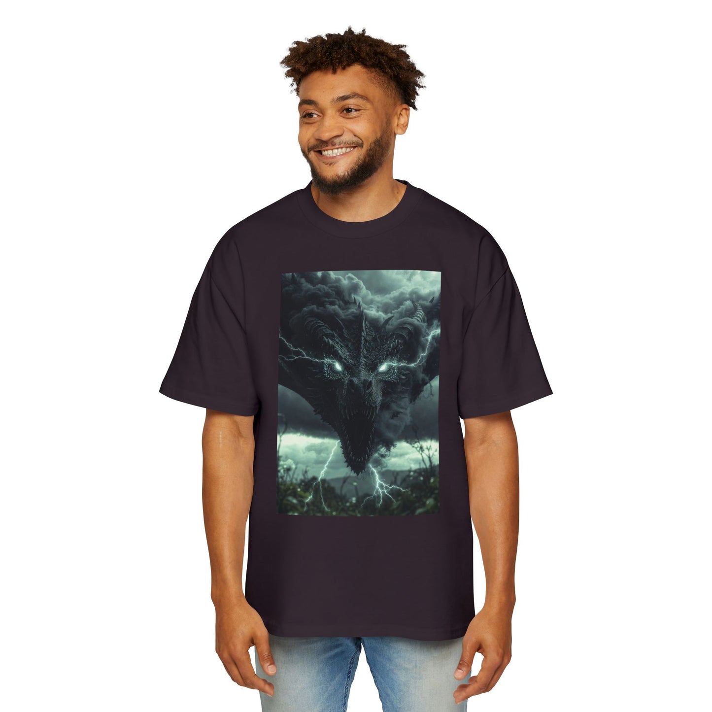 Storm Dragon Graphic Tee — Dark Fantasy Oversized Men's T-Shirt