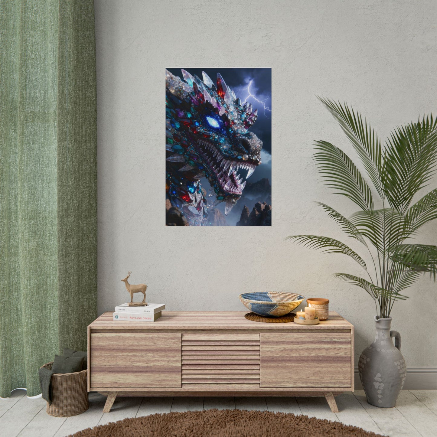 Dragon Crystal Poster — Fantasy Gem-Encrusted Dragon Wall Art (Rolled Poster)