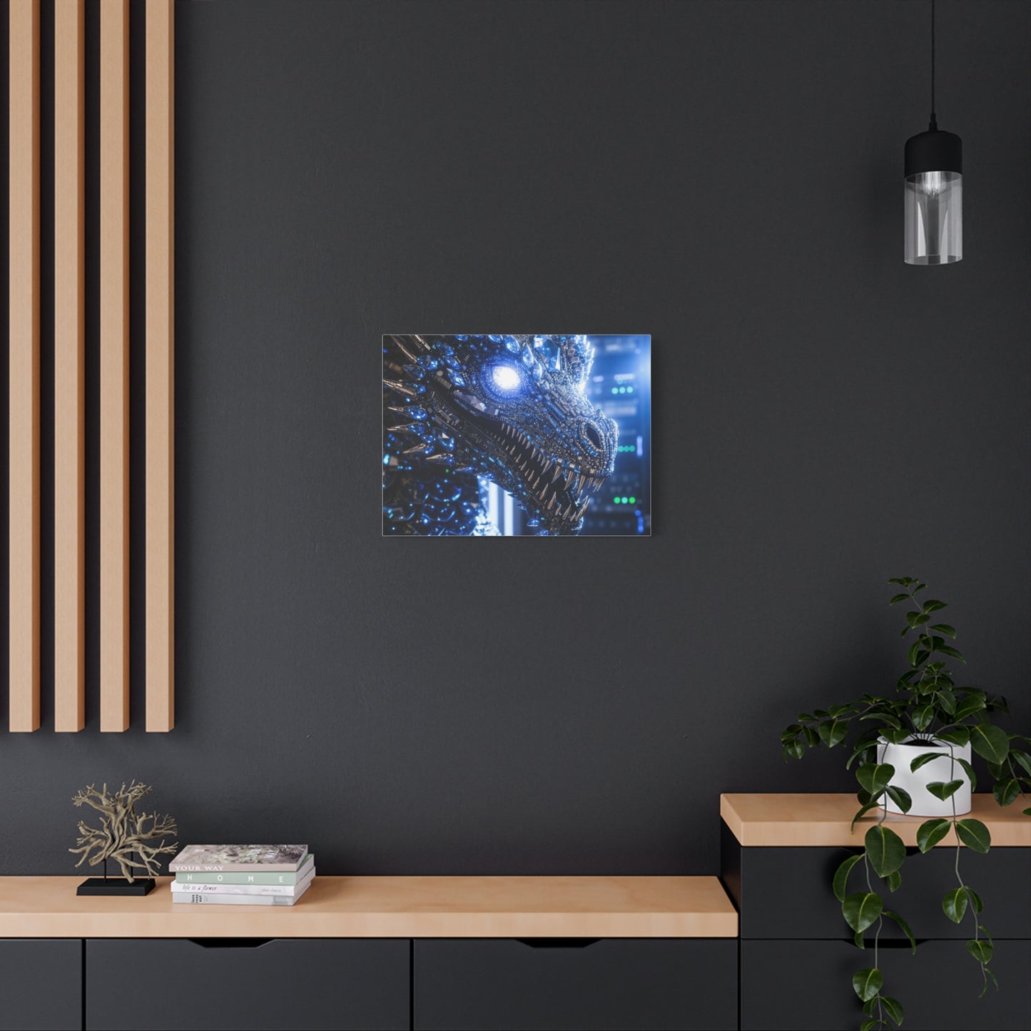 Cyber Dragon Canvas Print — Futuristic Metallic Dragon Wall Art