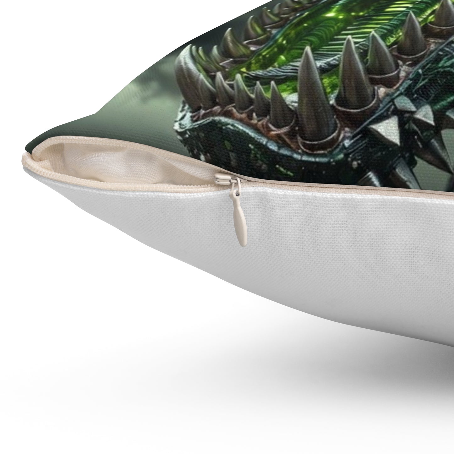 Dragon Skull Decorative Pillow — Green Cyber-Dragon Graphic Throw Pillow