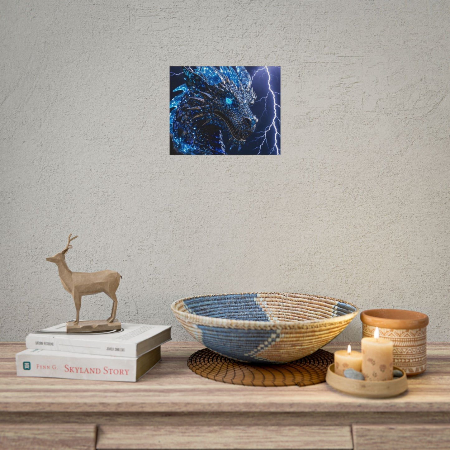 Blue Lightning Dragon Poster — Fantasy Wall Art Rolled Poster