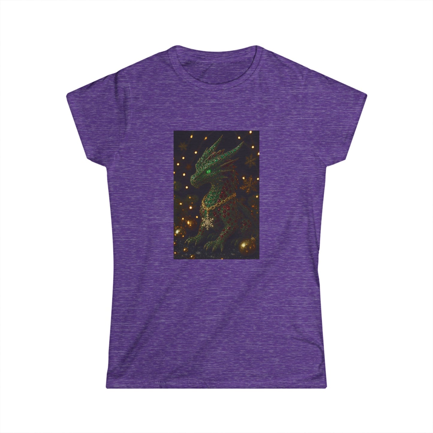 Christmas Women’s Tee — Emerald Dragon & Stars Graphic Shirt