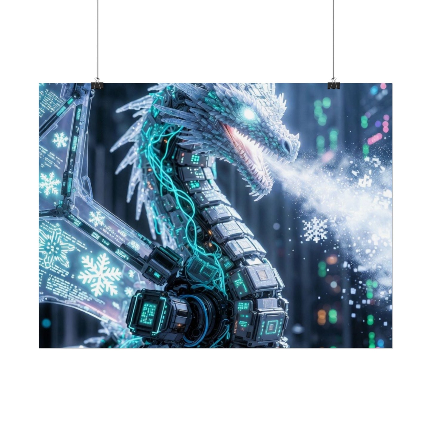 Rolled Poster — Cyber Ice Dragon Fantasy Art Print