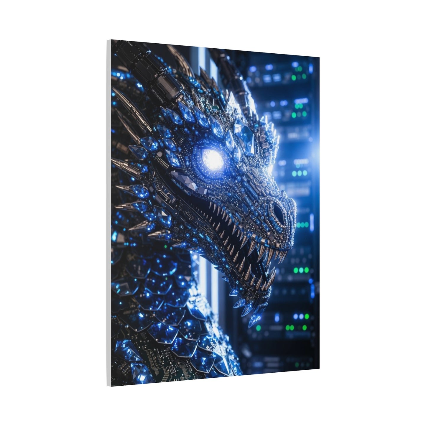 Cyber Dragon Canvas Print — Futuristic Metallic Dragon Wall Art