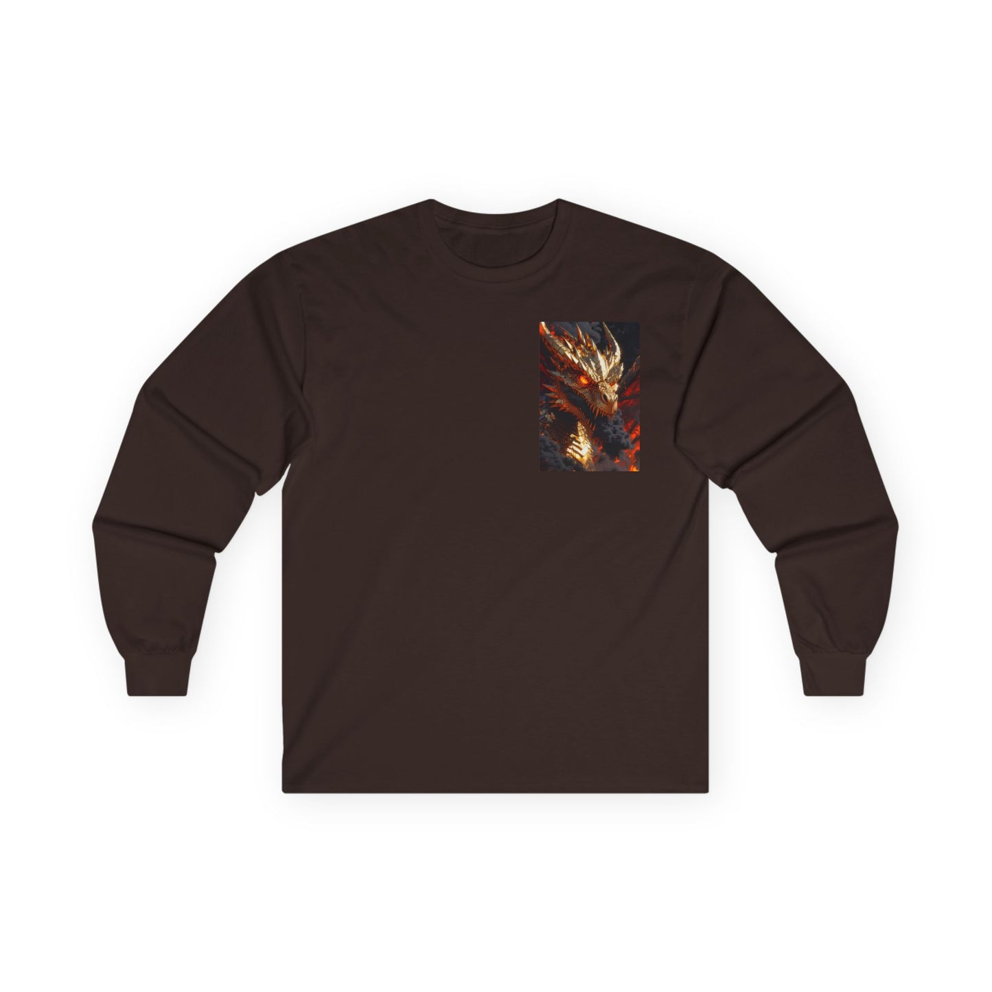 Dragon Flame Chest Graphic Long Sleeve Tee — Fiery Fantasy Shirt