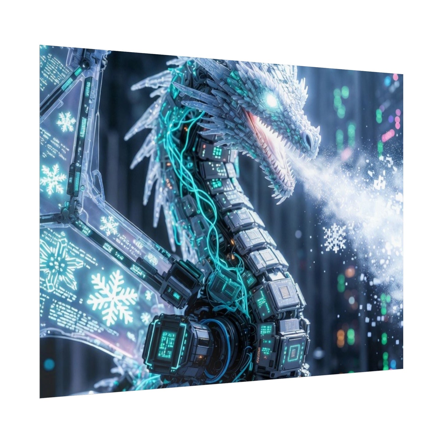 Rolled Poster — Cyber Ice Dragon Fantasy Art Print