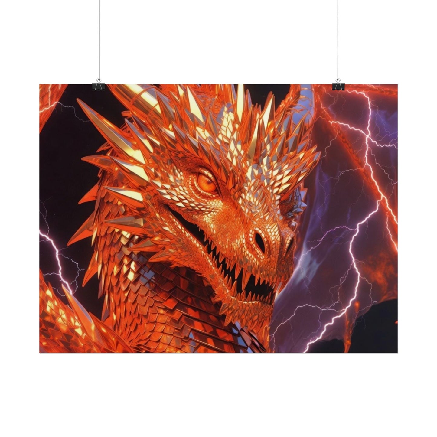 Orange Lightning Dragon Poster — Fantasy Wall Art for Gamers & Fans