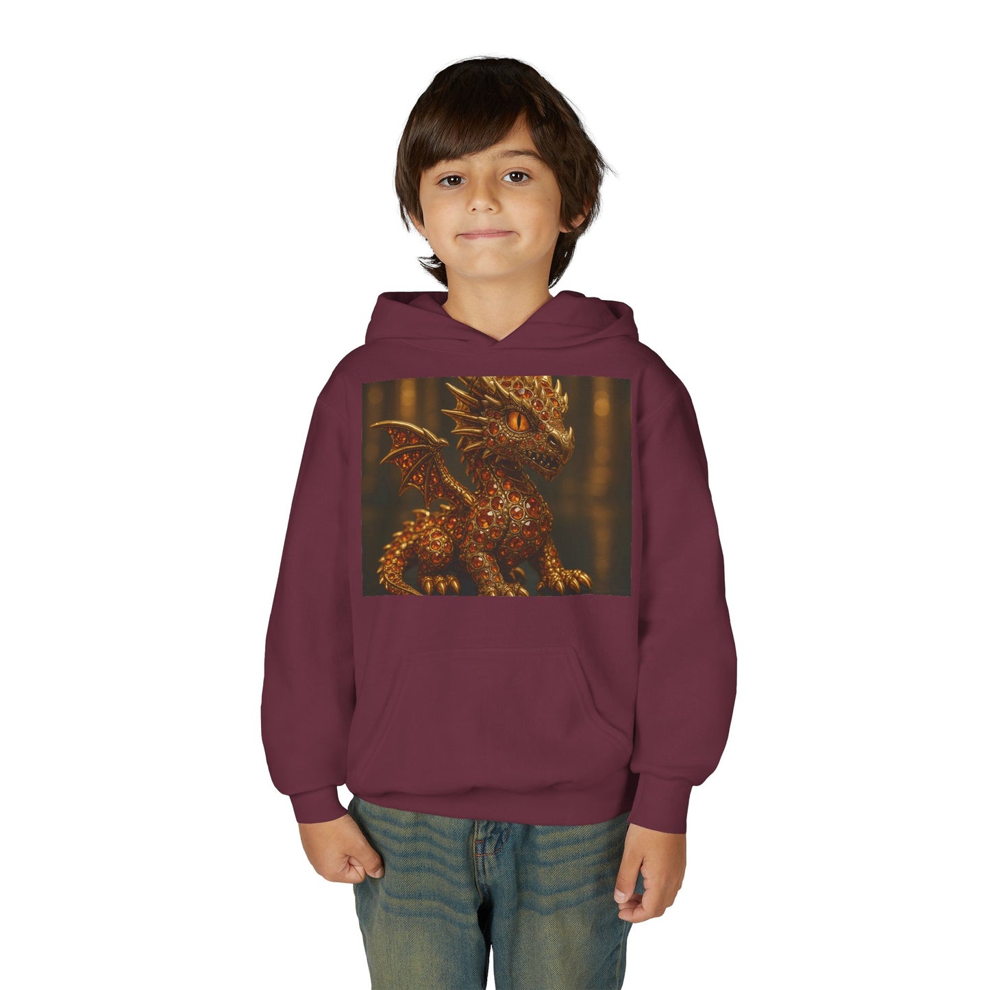 Dragon Fantasy Youth Heavy Blend Hooded Sweatshirt, Adventure Hoodie, Gift for Kids, Fantasy Apparel, Cozy Sweatshirt for Young Dreamers