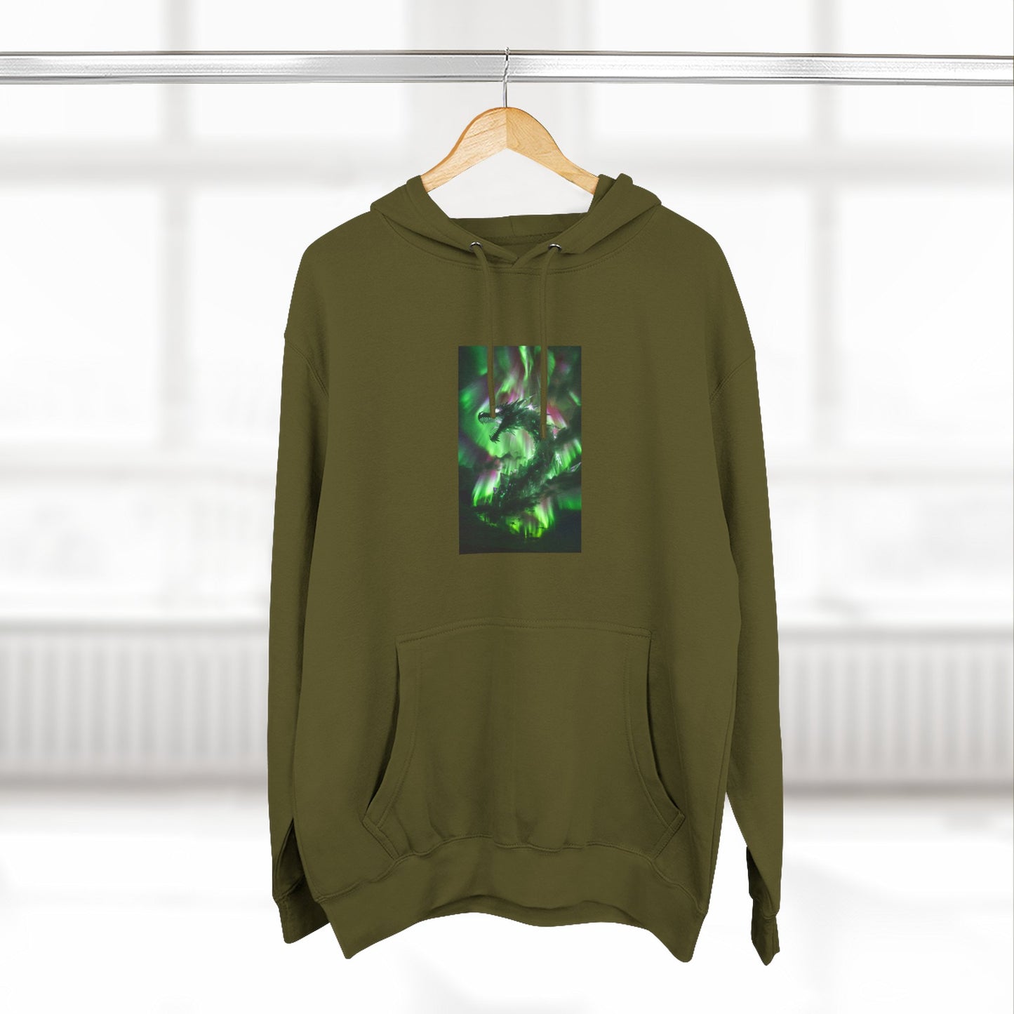 Green Nebula Abstract Hoodie — Aurora Swirl Fleece Pullover