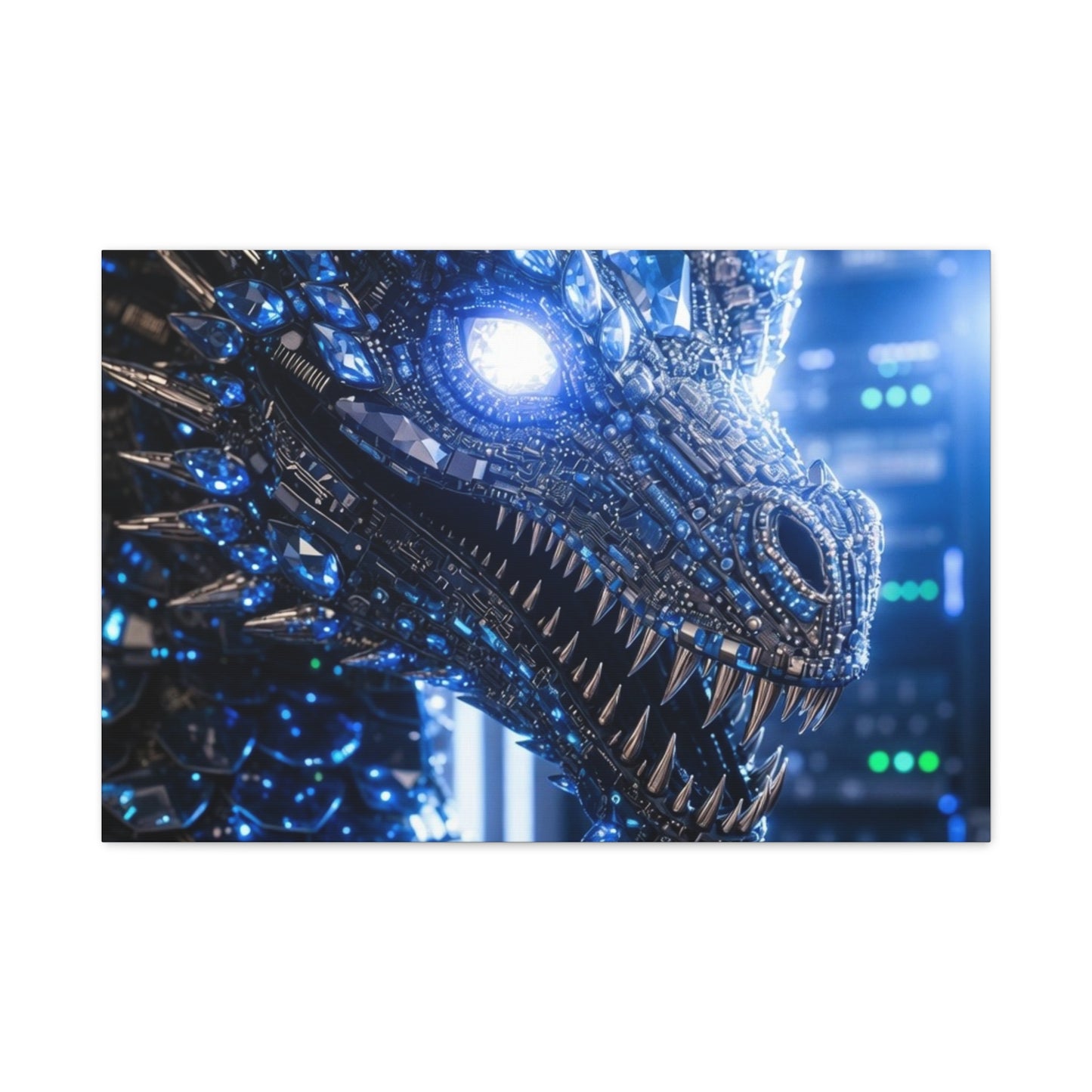 Cyber Dragon Canvas Print — Futuristic Metallic Dragon Wall Art