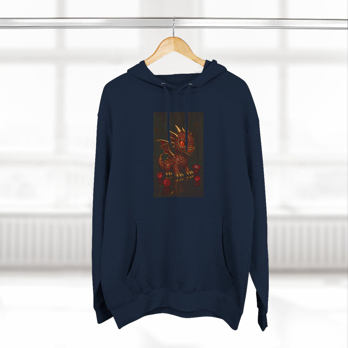 A RUBY RED Dragon Swirl Fleece Hoodie - Three-Panel Design for Fantasy Lovers