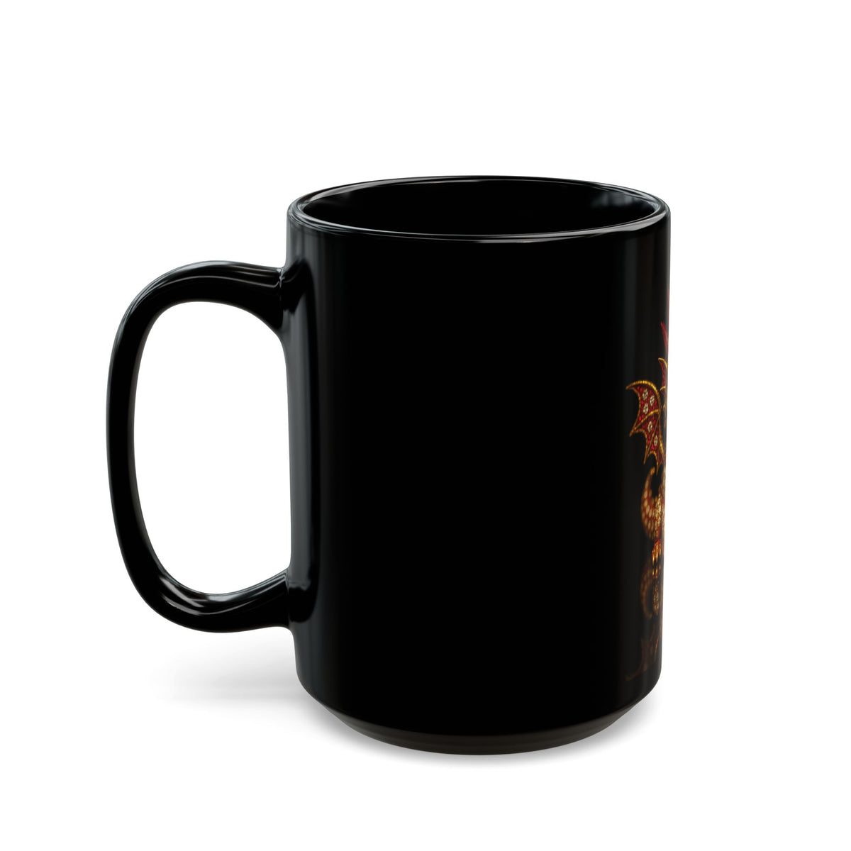A Red Ruby Dragon Design Black Mug - 11oz & 15oz
