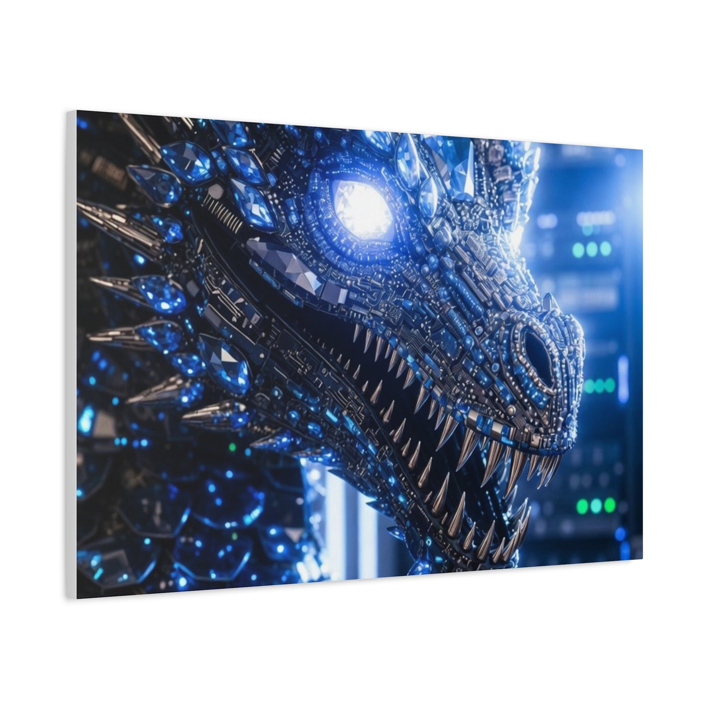 Cyber Dragon Canvas Print — Futuristic Metallic Dragon Wall Art