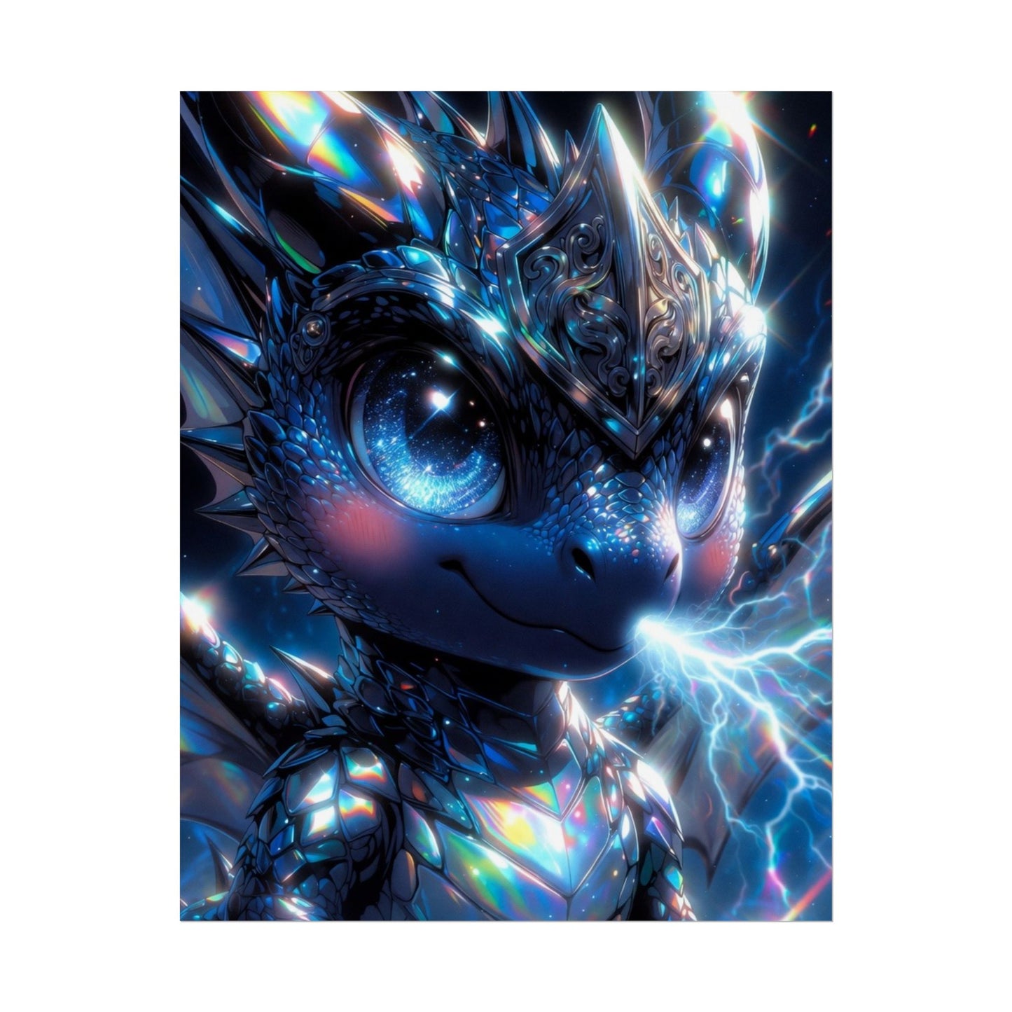 Shiny Blue Dragon Rolled Poster — Cute Electric Fantasy Wall Art