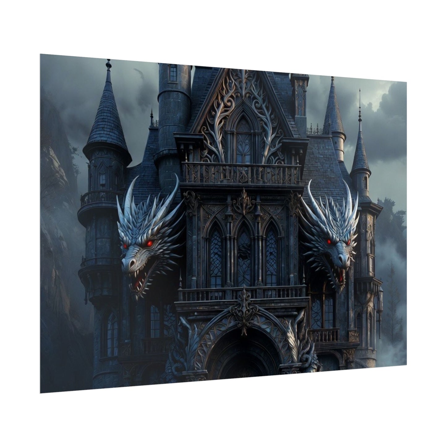 Gothic Dragon Castle Rolled Poster — Dark Fantasy Wall Art