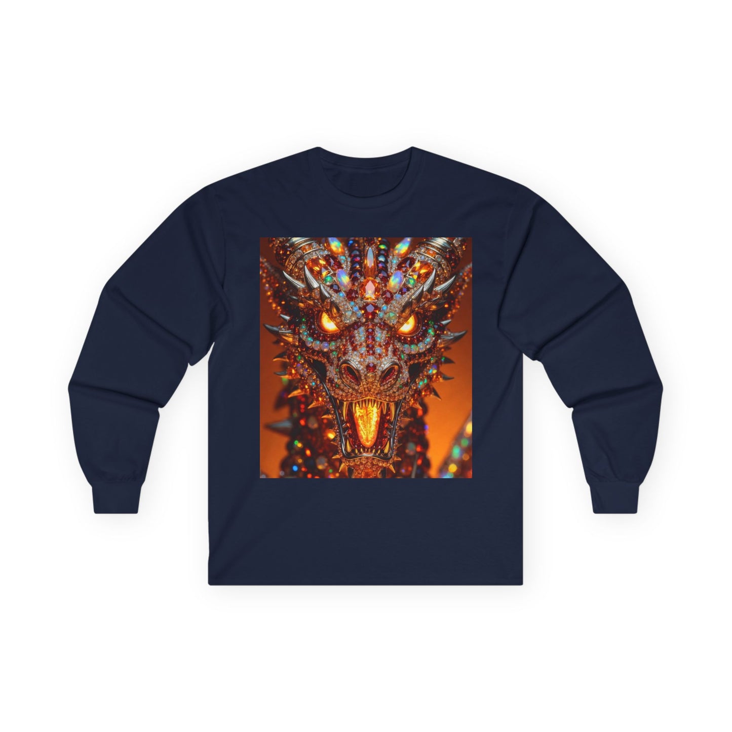 Dragon Portrait Long Sleeve Tee — Fiery Fantasy Monster Art