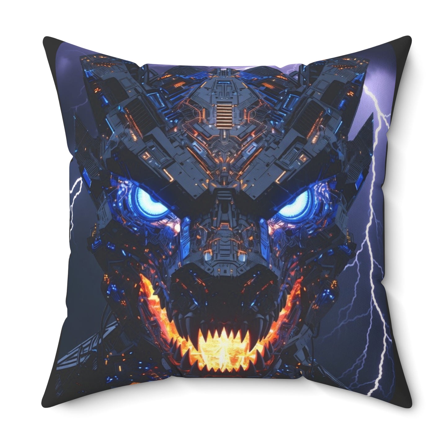 Cyber Dragon Throw Pillow — Glowing Blue Eyes, Lightning Tech Monster Decorative Cushion
