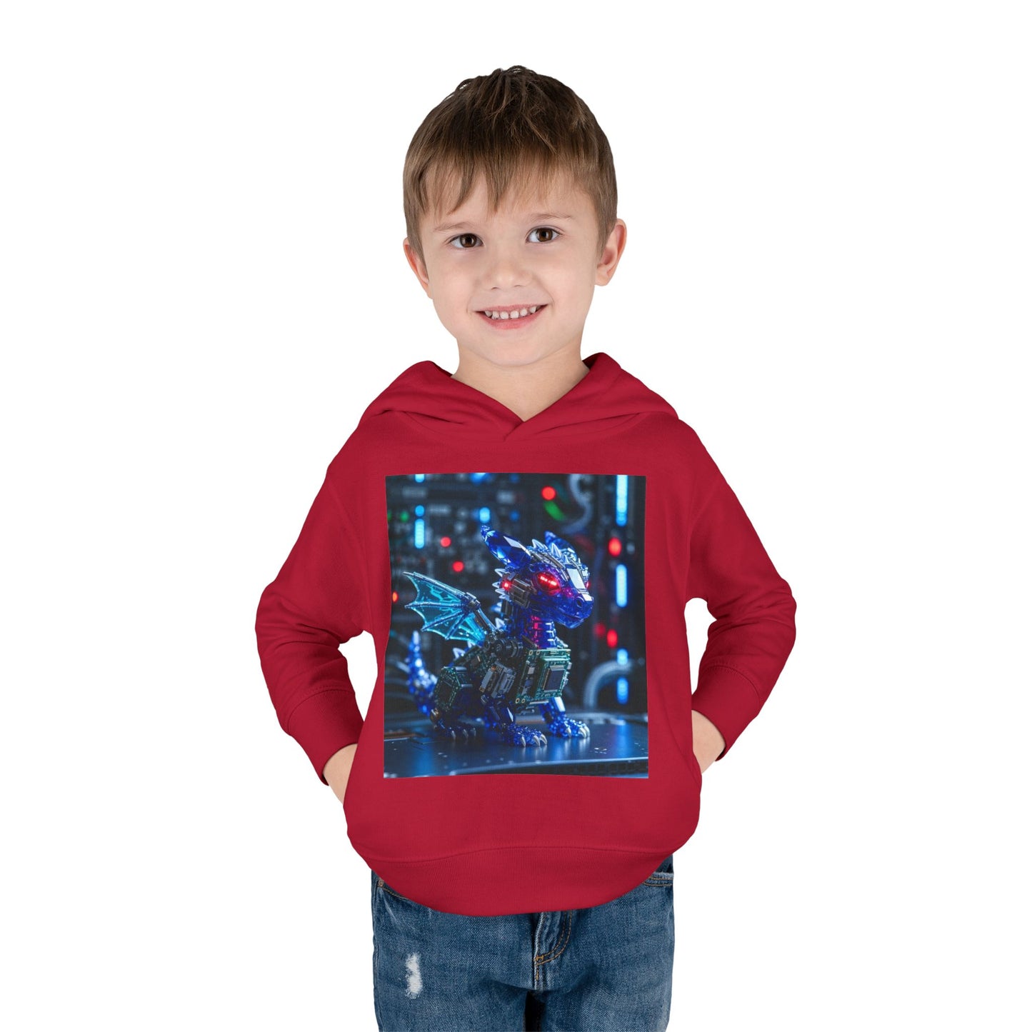 Toddler Hoodie — Neon Robot Dragon Pullover for Kids