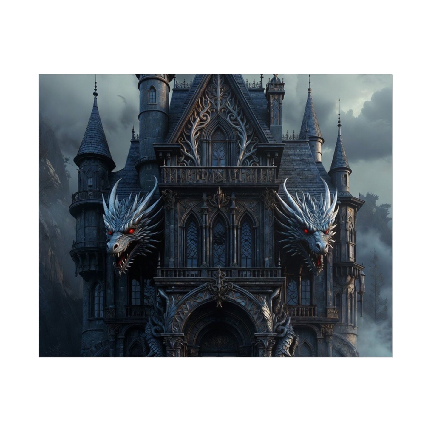 Gothic Dragon Castle Rolled Poster — Dark Fantasy Wall Art