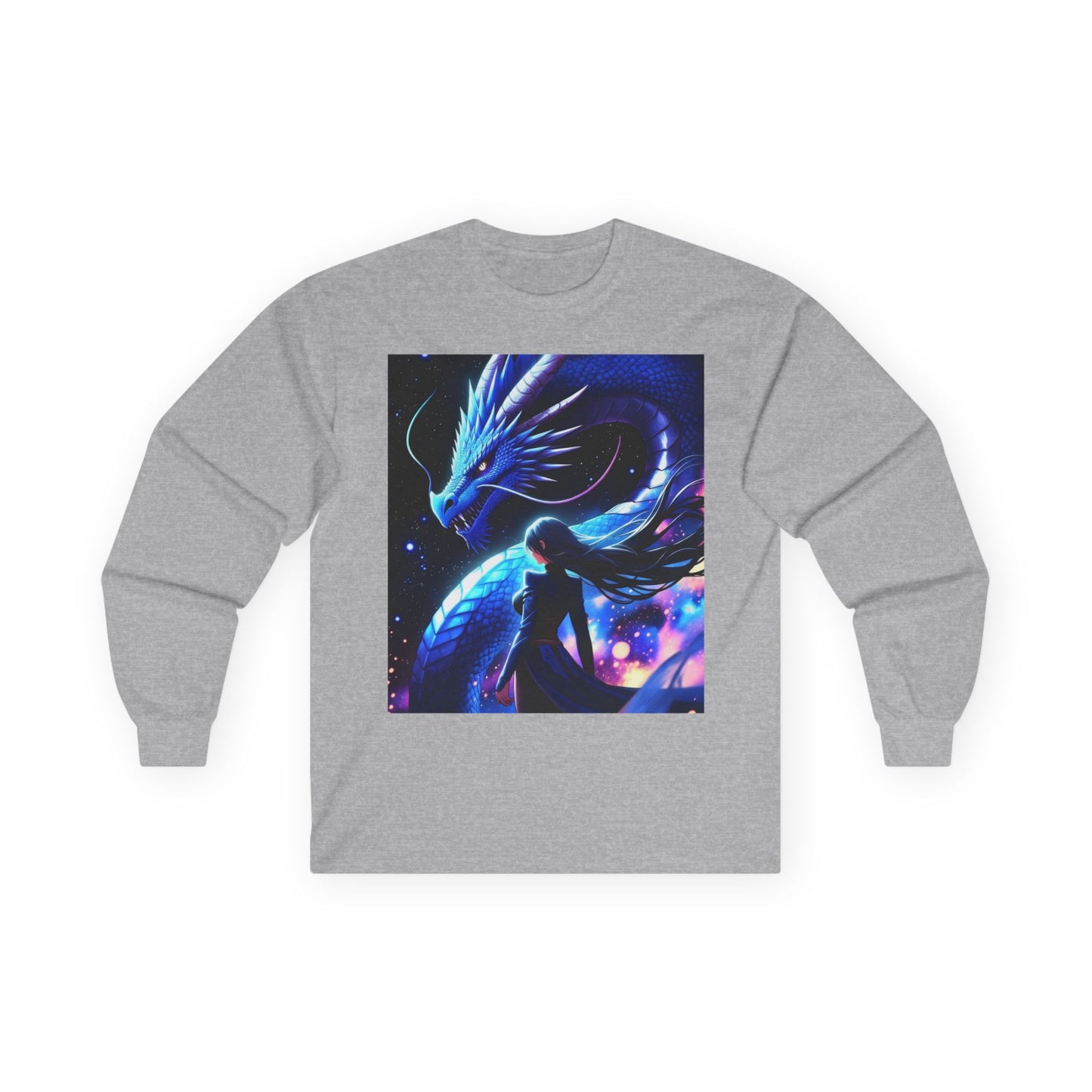 Dragon Spirit Long Sleeve Tee — Mystical Blue Anime Silhouette