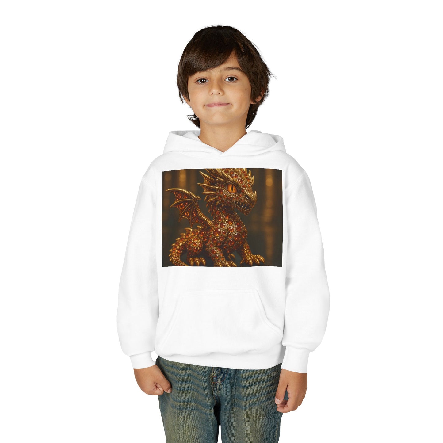 Dragon Fantasy Youth Heavy Blend Hooded Sweatshirt, Adventure Hoodie, Gift for Kids, Fantasy Apparel, Cozy Sweatshirt for Young Dreamers