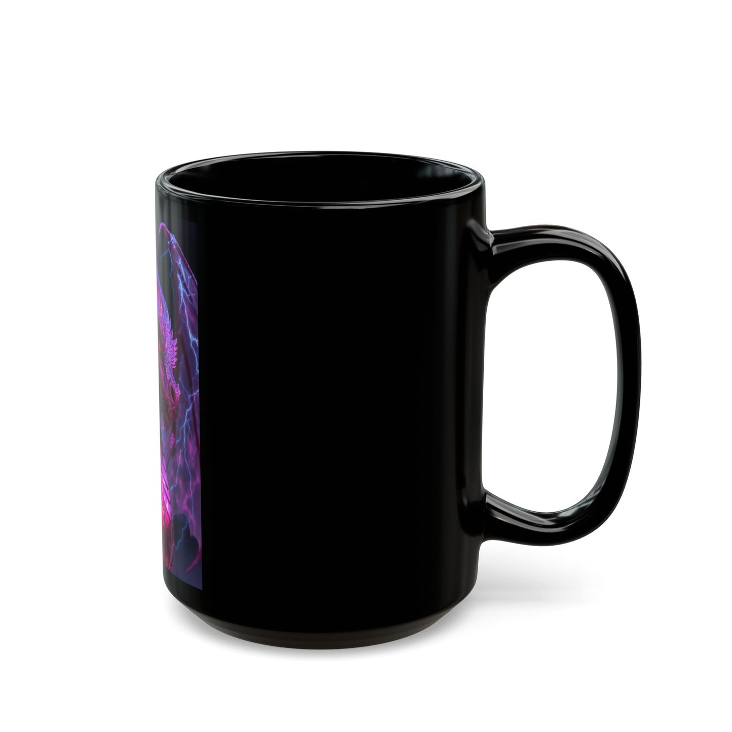 Dragon Mug — Neon Pink Lightning Dragon Black Ceramic Coffee Cup (11oz/15oz)