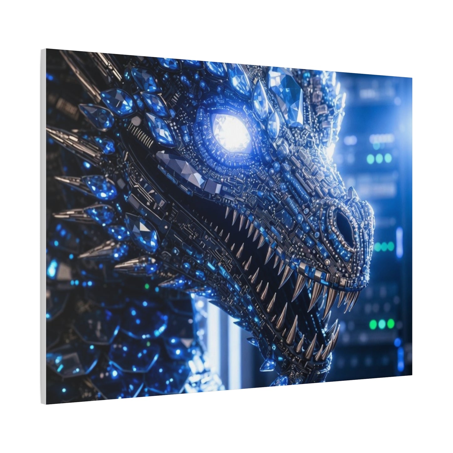 Cyber Dragon Canvas Print — Futuristic Metallic Dragon Wall Art
