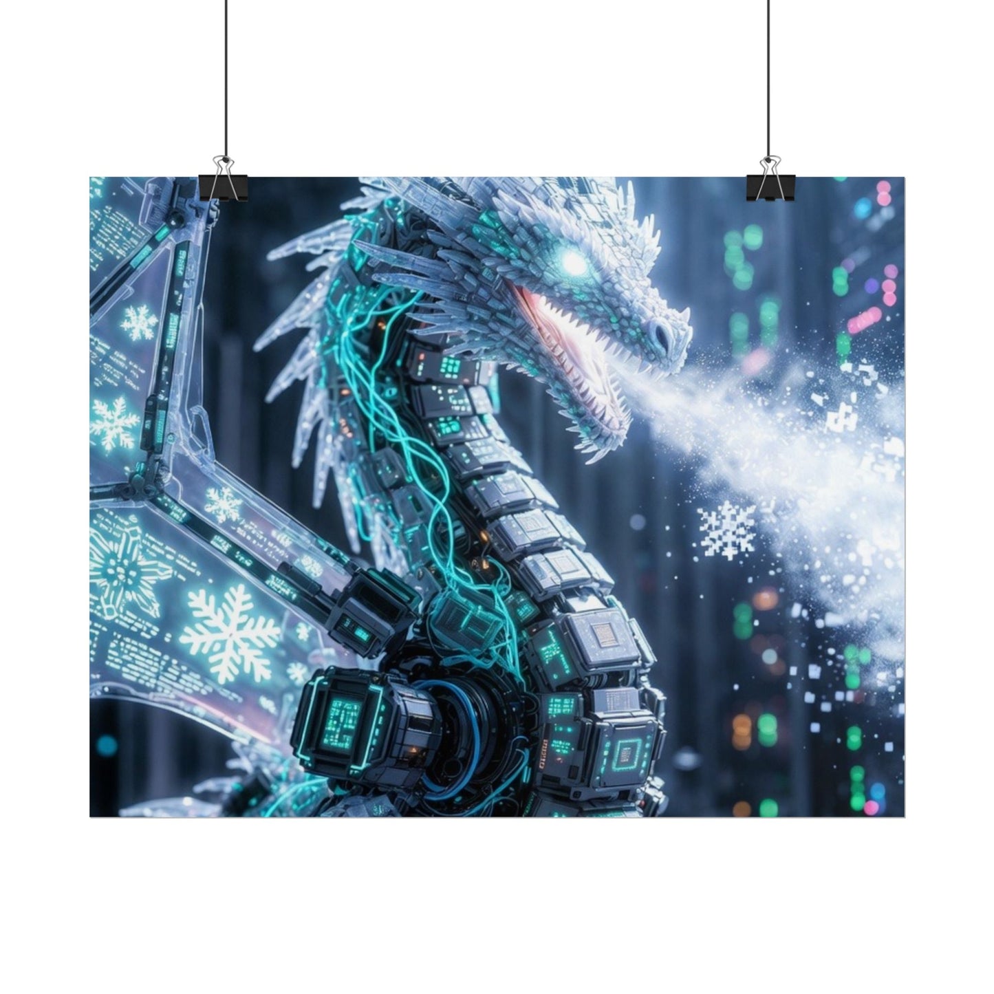 Rolled Poster — Cyber Ice Dragon Fantasy Art Print