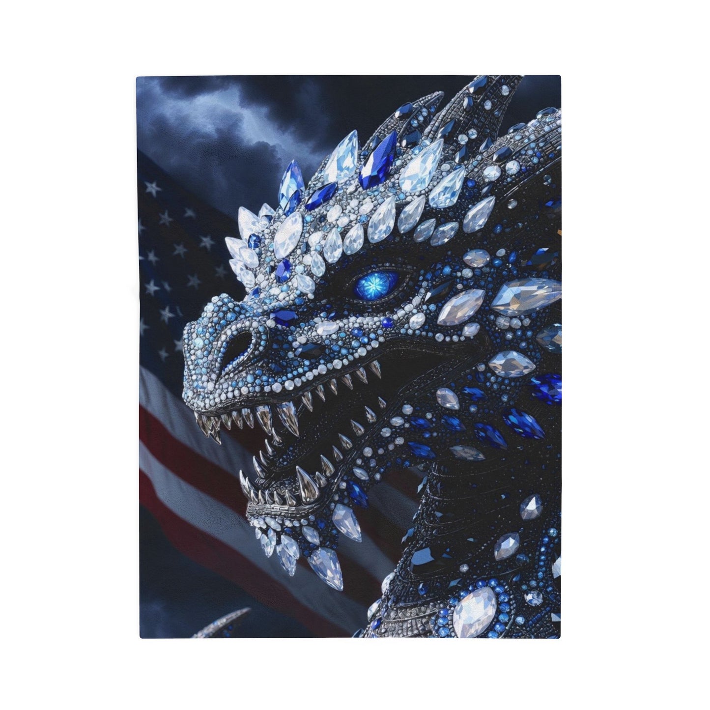 Velveteen Plush Blanket — Blue Jewel Dragon with American Flag Accent