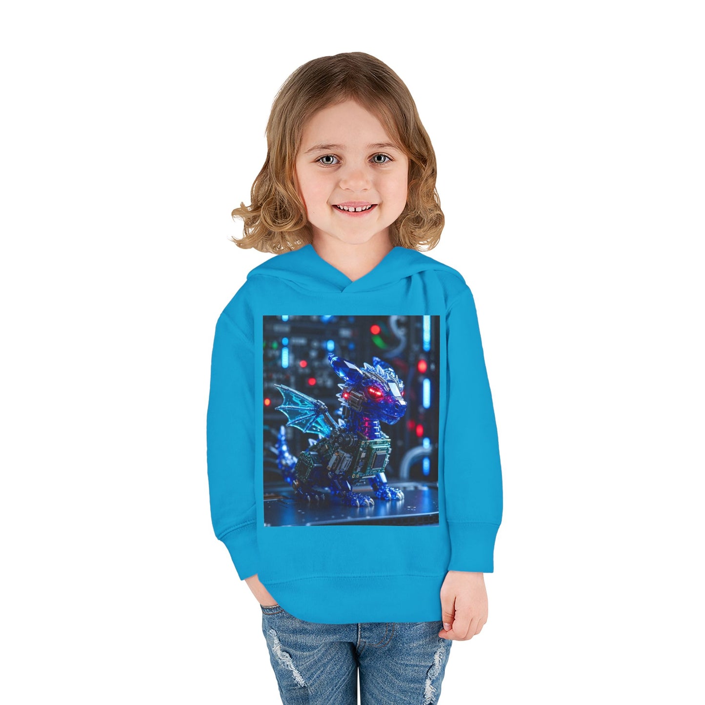 Toddler Hoodie — Neon Robot Dragon Pullover for Kids